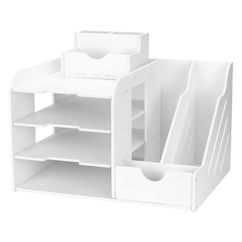 Alleshelfer Schreibtisch Organizer Weiß, Büro Aufbewahrung mit Großer Kapazität, Büro Organizer, Schreibtisch-Ablage zur Ordentlichen Aufbewahrung von A4-Papier, Stiften, Büchern, Briefen, Dokumenten Alleshelfer Schreibtisch Organizer Weiß, Büro Aufbewahrung mit Großer Kapazität, Büro Organizer, Schreibtisch-Ablage zur Ordentlichen Aufbewahrung von A4-Papier, Stiften, Büchern, Briefen, Dokumenten von Alleshelfer