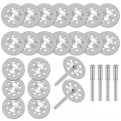 Diamant Trennscheiben Set, 20 Stück, 22mm, mit 4 Dorne 3mm, für Dremel Rotationswerkzeug, Stein Glas Fliesen Diamant Trennscheiben Set, 20 Stück, 22mm, mit 4 Dorne 3mm, für Dremel Rotationswerkzeug, Stein Glas Fliesen von Alleshelfer