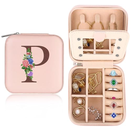 Schmuckkästchen Klein Reise für Damen Mädchen, Schmuckkasten mit initiale, Mini Schmuckschatulle mit Spiegel für Ringe, Ohrringe, Halskette für Damen Geschenk für Geburtstag, Freundin Weihnachten Schmuckkästchen Klein Reise für Damen Mädchen, Schmuckkasten mit initiale, Mini Schmuckschatulle mit Spiegel für Ringe, Ohrringe, Halskette für Damen Geschenk für Geburtstag, Freundin Weihnachten von Alleshelfer