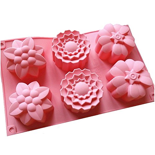 Allforhome (TM), Silikon-Muffin-Backform, 6 Blumenförmchen, für handgefertigte Seife, Kekse, Schokolade, Eis, Kuchen von Allforhome
