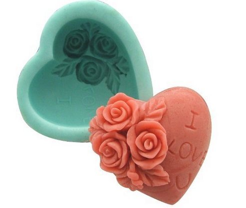 Allforhome Valentinstag Rose Herz Dekoration Silikonseifenform Craft handmde Soap-Form-DIY Abmessungen: 7 * 6,5 * 3,5 cm (2,9 * 2,6 * 1,4 Zoll);Farben: Zufall von Allforhome