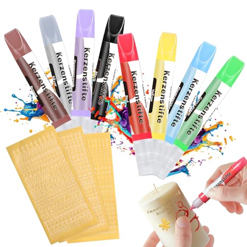 8 Farben Wachsstifte für Kerzen, 3 Blatt Wachsbuchstaben für Kerzen Gold Kerzen Zahlen Kerzen Bemalen Acrylfarben Set Stifte Kerzenstifte für Diy Malerei, Kerzenmalerei, Dekorieren von Kerzen, 8*10 ml von AllisWay