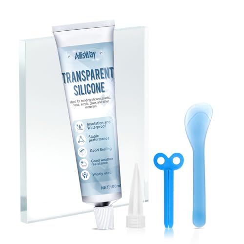AllisWay Silikonkleber Transparent Wasserfest, Silikon Tube, Silikon Durchsichtig Wasserfest, Silikonkleber, Geeignet zum Verkleben von Kunststoff, Glas, Acryl, silikon usw, 100ML von AllisWay