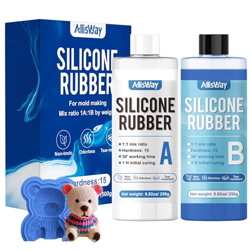 Allisway Abformsilikon 1:1, Flüssiges Silikon 500 g (A+B), Blau Abformmasse, Silikon Gießen, Silicone Mold, Geeignet für Silikonformen, Harzformen, Kerzenformen, Schmuckherstellung und Kunsthandwerk von AllisWay