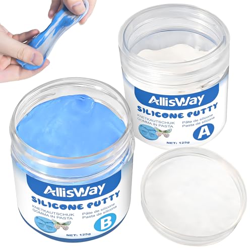 Allisway Silikon Kautschuk, Knetsilikon für Formen, Modelliermasse, Silikonform Selber Machen, Hohe Detailgenauigkeit, Geeignet für DIY-Projekte, Schmuckherstellung, Modellbau, 250 g (A+B) von AllisWay