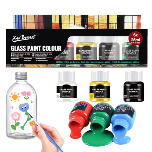 Glas Farben zum Bemalen, Keramik Bemalen Set, Glasfarbe Spülmaschinenfest, Glasmalfarbe Tassen Bemalen Set, Reine und Helle, Zarte Paste, Ideal zum Bemalen von Tassen, Vasen und Glas (B) von Allony
