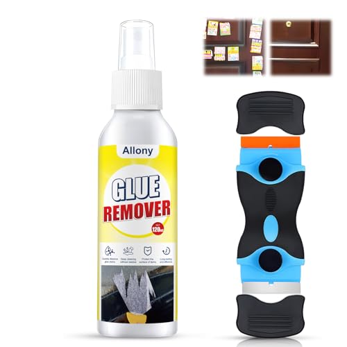 ALLONY Etikettenlöser, Ettikettenlöserspray, Klebstoffentferner Extra Stark, Aufkleber Entferner, Ebstoffentferner Mit Schaber, Entfernt Schnell Hartnäckige Klebereste, Kleber Entferner - 120ML von Allony