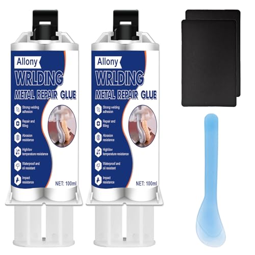 ALLONY Metallkleber Extra Stark, 200ML Metallkleber, Wasserfest Hitzebeständig, Zwei Komponenten Kleber, Flüssigmetall für Reparatur Oberflächenrissen Metall, Edelstahl, Kunststoff, Holz, Keramik von Allony