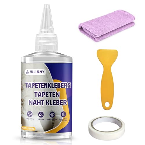ALLONY Tapeten Reparaturkleber, Nahtkleber für Tapeten, Tapetenkleber, Abgerissene Tapeten Neu Einkleistern, Fugenkleber Hochviskos, Trocken, Transparent, Starker Tapetenkleber- 150ml von Allony