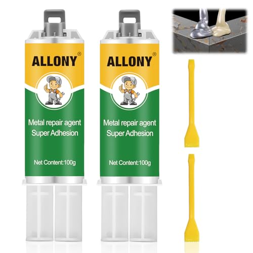 Allony AB Metallkleber, 2 * 100g Metallkleber Extra Stark A+B, Flüssigmetall, Metallkleber Hitzebeständig, Flüssigmetall Kleber, AB Kleber, Metallkleber Hochfest für Stahl, Metall, Gusseisen von Allony