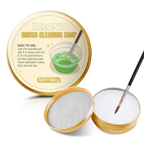 Allony Pinselseife 100g, Pinselseife Acrylpinsel, Vegane Pinselseife + Reinigungsmatte für Acrylfarbe, Fruchtiger Duft, Pinsel Pflege, Reinigung für Alle Pinsel und Bürsten, Brush Soap Weiß von Allony