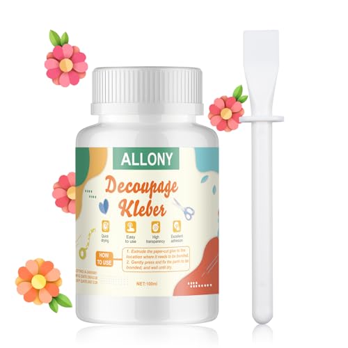 Allony Serviettenkleber, Serviettentechnik Kleber, Decoupage kleber, Serviettentechnik Klebers Auf Wasserbasis, Servietten Kleber Zum Basteln für Keramik, Pappe, Holz Napkin Adhesive von Allony
