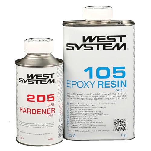 West System Epoxidharz Set | A-Pack 105-205A/206A | Reparatur Boot, Auto, Fahrzeugbau | Benetztung und Verklebung von Holz, GFK, etc. (105-206A (langsam)) von AllorA