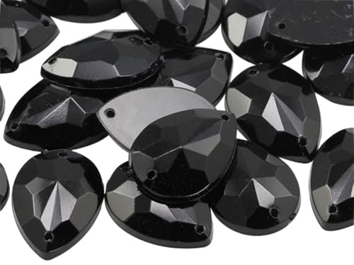 18 x 13 mm flache Rückseite Tropfenform sew auf Perlen für Handwerk, 50 Stück schwarz von Allstarco