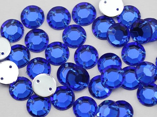 Allstarco 10mm Flache Rückseite Aufnähbare Strassperlen für Bastelarbeiten Plastik Acryl Runde Edelsteine mit Löchern zum Nähen, Kleidung Verzieren, Kostüme Cosplays Blau Saphir H104-70 Stück von Allstarco