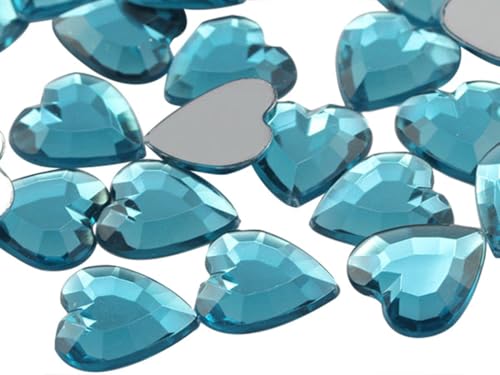Allstarco 15mm Flat Back Heart Acrylic Rhinestones Plastic Gems Plastic Costume Jewels Embelishments - 40 Pieces (Blue Aqua Lt .QR120) von Allstarco