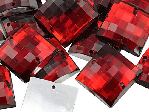 Allstarco 16 mm roter Rubin CH17 quadratische flache Rückseite zum Aufnähen, Kunststoff-Acryl-Strasssteine mit Löchern zum Nähen, Kleidungsverzierungen, Kostüm-Cosplays, 40 Stück von Allstarco