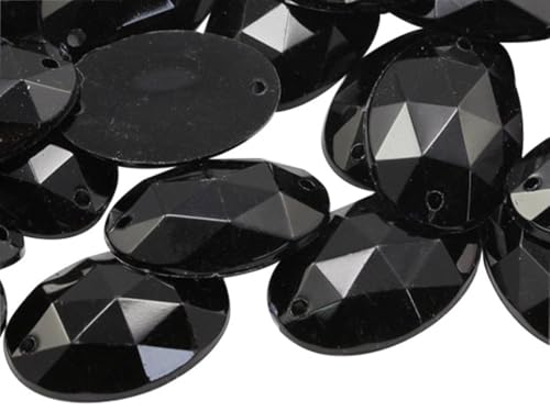 Allstarco 18x13mm Jet Black CH37 Flat Back Sew On Oval Beads Acrylic Rhinestones Sewing Plastic Gems with Holes for Jewelry, Clothes, Garment Embelishments, Shoes, Cosplays, Crafts 50 Pieces von Allstarco