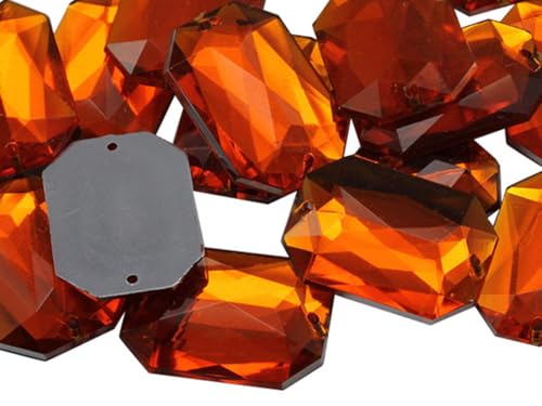 Allstarco 25 x 18 mm orangefarbene Hyazinthe CH08 flache Rückseite, achteckig, zum Aufnähen, Kunststoff-Acryl-Strasssteine mit Löchern zum Nähen, Kleidungsverzierungen, Kostüm-Cosplays, 20 Stück von Allstarco