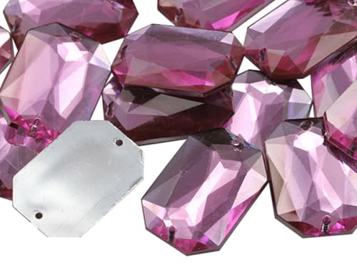 Allstarco 25 x 18 mm rosa Lt. CH13 flache Rückseite achteckige Perlen zum Aufnähen, Kunststoff-Acryl-Strasssteine mit Löchern zum Nähen, Kleidungsverzierungen, Kostüm-Cosplays, 20 Stück von Allstarco