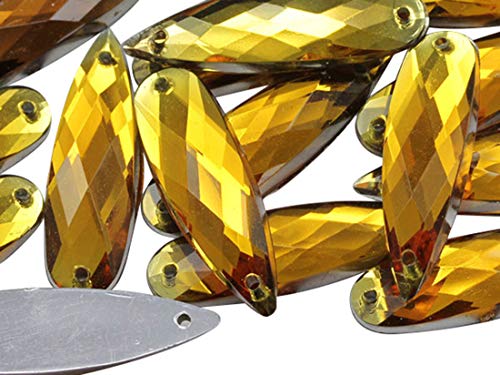 Allstarco 28x8mm Goldtopas CH16 Flache Rückseite Tropfenform-Nähperlen aus Kunststoff-Acrylstrasssteinen für Handwerk, mit Löchern zum Nähen, Bekleidungszierde, Kostüm-Cosplays - 30 Stück von Allstarco
