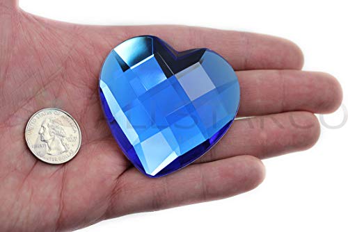 Allstarco 60 mm blauer Saphir H104 großes Herz Acryl flache Rückseite Strasssteine für Cosplay-Kostüm, Requisiten, Verzierungen, Kunststoff-Edelsteine – 2 Stück von Allstarco