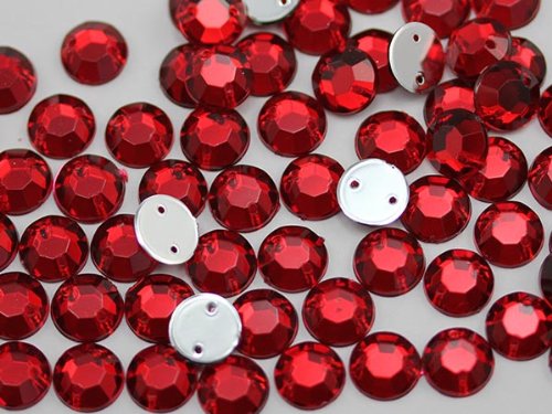 Allstarco 8mm Flache Rückseite Aufnähbare Strassperlen für Bastelarbeiten Plastik Acryl Runde Edelsteine mit Löchern zum Nähen, Kleidung Verzieren, Kostüme Cosplays Rot Rubin H103-75 Stück von Allstarco