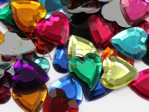 Allstarco Acryl-Strasssteine, 15 mm, flache Rückseite, Herzform, Kunststoff, Schmucksteine, Verzierungen – 120 Stück (verschiedene Farben) von Allstarco