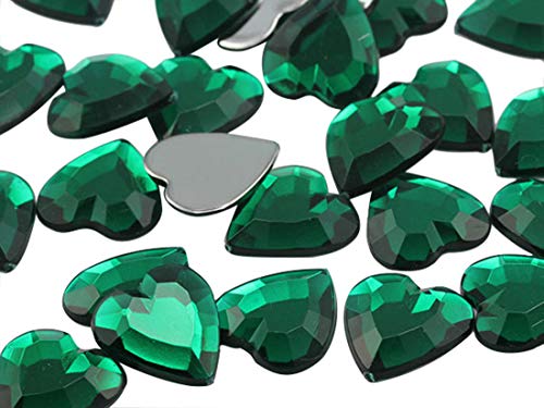 Allstarco Acryl-Strasssteine in Herzform, flache Rückseite, 15 mm, Kunststoff, für Kostüme, Schmuck, Verzierungen, 40 Stück (grüner Smaragd, MD) von Allstarco