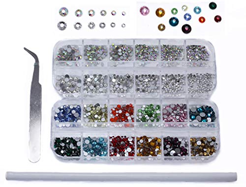 Allstarco Über 2000 Stück Flache Rückseite Edelsteine Nail Art Runde Kristall Strasssteine 6 Größen (1,5 mm - 6 mm) + Pick Up Pinzette, Pick Up Bleistift für Handwerk, Gesicht, Juwelen Verzierungen von Allstarco