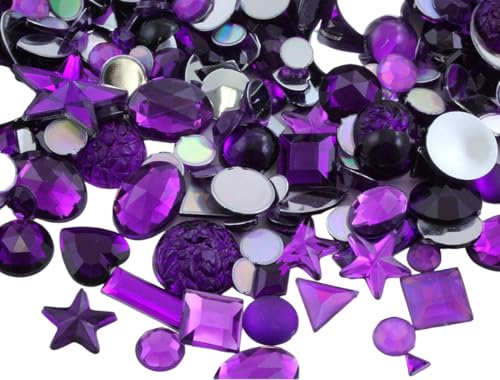 Allstarco Violette Bastelsteine in Großpackung, Amethyst Violette Acryl Flatback-Strasssteine, Verschiedene Größen & Formen, Cosplay-Verzierungen, Schmucksteine Für Schmuck - Kleine Packung (3.2oz) von Allstarco