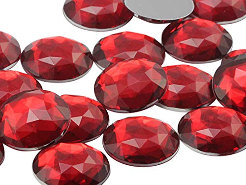 Runde Acryl-Strasssteine mit flacher Rückseite, 30 mm, Kunststoff, Kreis-Edelsteine für Kostümherstellung, Cosplay, Schmuck, professionelle Verzierungen, 12 Stück (roter Rubin H103) von Allstarco
