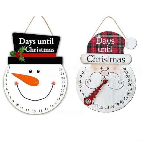 Allthingstore Weihnachts-Countdown-Kalender aus Holz, mit hängendem Weihnachtsmann-Schild für Feiertage, saisonale Feiern, 2 Stück von Allthingstore