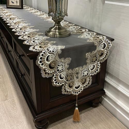 Exquisite ovale Spitzentischdecke, perfekt für Hochzeiten, Partys und den täglichen Gebrauch (40 x 140 cm B) von Allthingstore