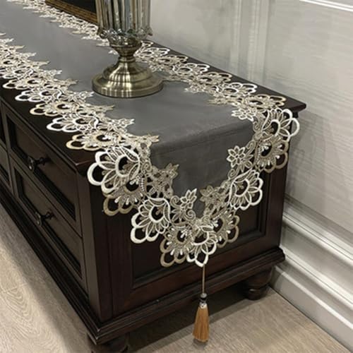 Exquisite ovale Spitzentischdecke, perfekt für Hochzeiten, Partys und den täglichen Gebrauch (40 x 160 cm) von Allthingstore