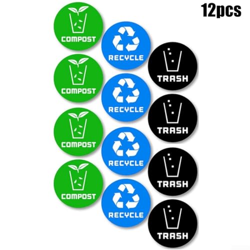 Müll- und Recycling-Mülltonnen-Aufkleber, transparente Etiketten für die richtige Sortierung, Set mit 12 Stück (2#) von Allthingstore