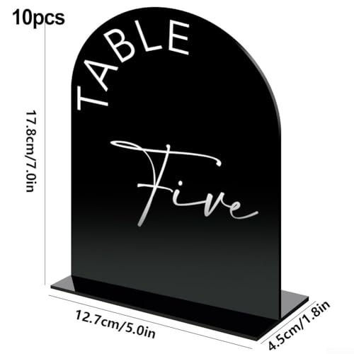 Verspiegelter Acrylbogen Hochzeitstischnummern mit Ständer, Set mit 10 minimalistischen Tischschildern für Empfänge und besondere Anlässe (schwarz L) von Allthingstore