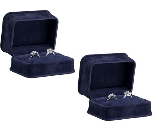Marineblaue Samt-Ringschatulle mit doppeltem Ringschlitz, 2 Stück, reichhaltiges Luxus-Wildleder, elegantes Diamant-Ringetui, für einzigartigen Antrag, Verlobung oder Hochzeit von ALLURE BOX & DISPLAY COMPANY