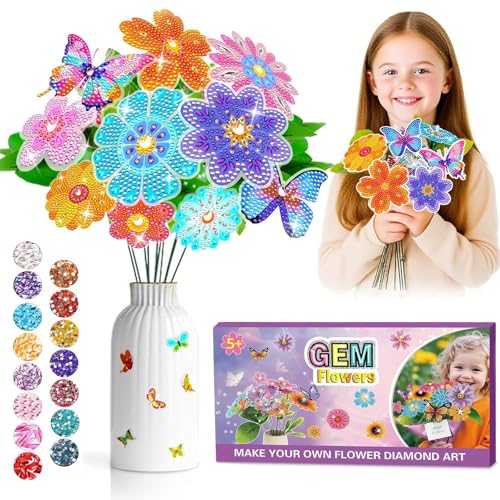 Alluring Basteln Mädchen 5 6 7 8 9 10 Jahre, Diamond Painting Kinder Bastelset, Diamant Painting Schmetterling Sets, Spielzeug ab 5-12 jahre Mädchen, Kreativ Geschenke für Mädchen 8-12 Keine Vase von Alluring