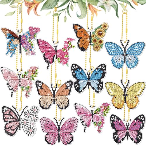 Alluring Diamond Painting Schmetterling Anhänger, 12 Stück 5D Diamant Painting Schlüsselanhänger Weihnachten Sets Kinder DIY Diamanten Malerei Schlüsselbund Kits Erwachsene für Decor von Alluring
