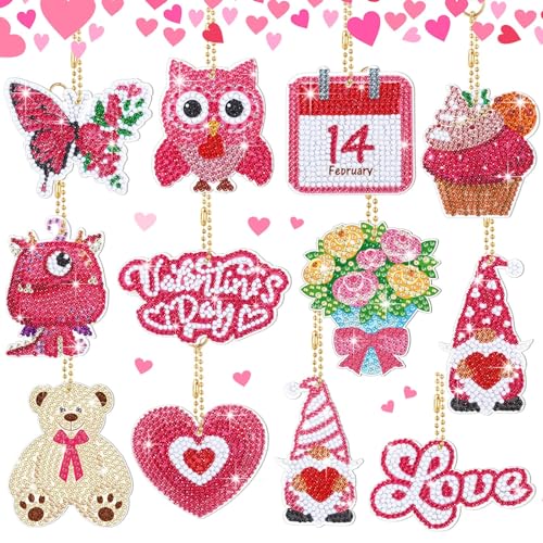 Alluring Diamond Painting Valentinstag Anhänger, 12 Stück 5D Diamant Painting Schlüsselanhänger Weihnachten Sets Kinder DIY Diamanten Malerei Schlüsselbund Kits Erwachsene für Decor von Alluring