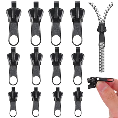 Alluring Reißverschluss Schieber Ersatz, Reißverschluss Reparaturset, Abnehmbare Reißverschluss Zipper Pull Fixer Reißverschluss für Kleidung Tasche Gepäck Bettzug (Schwarz) (12PCS) von Alluring