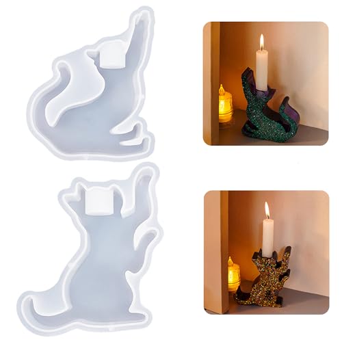 Silikonform Kerzenhalter 2 Stück Alluring Silikonformen Gießformen für Kätzchen Epoxidharz Formen Ausschmückung Kerzenständer Silikonform für DIY Säulenkerze (Kategorie 2) von Alluring