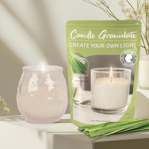 Alluvo Kerzengranulat Zitronengras, Lemongrass, Citronella, 400 g Kerzensand zum Selbermachen, DIY Kerzenset mit 4 Dochten, aus deutschen Rohstoffen, rußfrei, palmölfrei, wiederverwendbar Alluvo Kerzengranulat Zitronengras, Lemongrass, Citronella, 400 g Kerzensand zum Selbermachen, DIY Kerzenset mit 4 Dochten, aus deutschen Rohstoffen, rußfrei, palmölfrei, wiederverwendbar von Alluvo