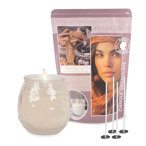 Kerzengranulat mit orientalischer Duftnote, Oriental Fragrance, 400 g Kerzensand zum Selbermachen, DIY Kerzenset mit 4 Dochten, aus deutschen Rohstoffen, rußfrei, palmölfrei, wiederverwendbar Kerzengranulat mit orientalischer Duftnote, Oriental Fragrance, 400 g Kerzensand zum Selbermachen, DIY Kerzenset mit 4 Dochten, aus deutschen Rohstoffen, rußfrei, palmölfrei, wiederverwendbar von Alluvo