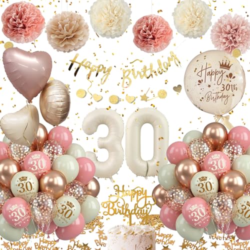 30 Geburtstag Deko Mädchen, 52PCS Luftballon Deko 30. Geburtstag Rosegold Set mit Luftballon 30, Happy Birthday Banner, Konfetti Geburtstagsdeko für 30. Deko Geburtstag Frauen von Almaxi