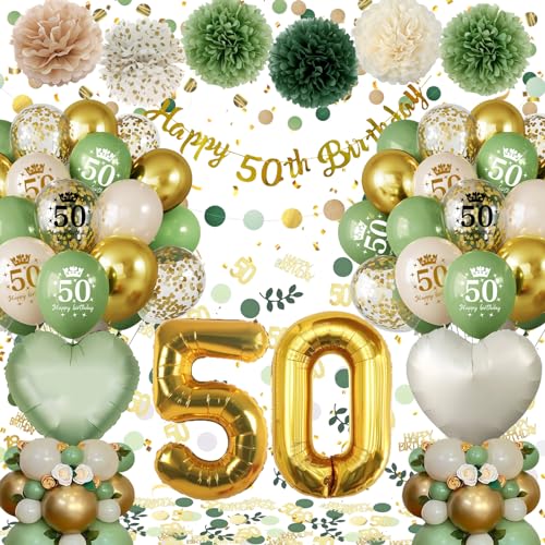 50 Geburtstag Deko,Geburtstagsdeko 50 Männer Frauen,Deko 50 Geburtstag Frau Mann, 50. Geburtstag Frauen Avocado Grüne Gold Luftballons mit Happy Birthday Banner Pompons für 50 Geburtstag Dekorationen 50 Geburtstag Deko,Geburtstagsdeko 50 Männer Frauen,Deko 50 Geburtstag Frau Mann, 50. Geburtstag Frauen Avocado Grüne Gold Luftballons mit Happy Birthday Banner Pompons für 50 Geburtstag Dekorationen von Almaxi