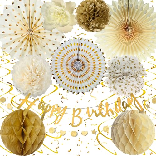 Geburtstagsdeko Beige Gold, Geburtstag Mädchen Junge, Premium Wiederverwendbare Party Deko, Geburtstag Deko Frauen Mann, Happy Birthday Girlande Geburtstagsdeko Beige Gold, Geburtstag Mädchen Junge, Premium Wiederverwendbare Party Deko, Geburtstag Deko Frauen Mann, Happy Birthday Girlande von Almaxi
