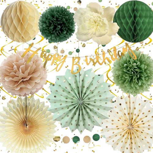 Geburtstagsdeko Grün Beige, Geburtstag Mädchen Junge, Premium Wiederverwendbare Party Deko, Geburtstag Deko Frauen Mann, Happy Birthday Girlande Geburtstagsdeko Grün Beige, Geburtstag Mädchen Junge, Premium Wiederverwendbare Party Deko, Geburtstag Deko Frauen Mann, Happy Birthday Girlande von Almaxi
