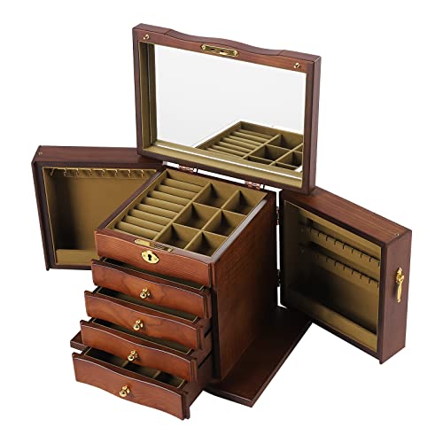Alnemy Schmuckkästchen aus Holz für Frauen, große Schmuckschatulle mit 5 Ebenen,Massivholz-Organizer für Schmuck, Halsketten, Vintage-Stil, Aufbewahrungsbox Alnemy Schmuckkästchen aus Holz für Frauen, große Schmuckschatulle mit 5 Ebenen,Massivholz-Organizer für Schmuck, Halsketten, Vintage-Stil, Aufbewahrungsbox von Alnemy